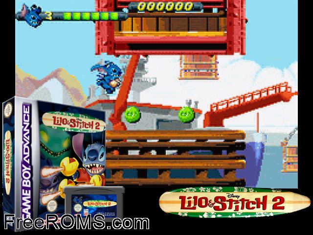 Lilo And Stitch 2 Gameboy Advance game showing 3D box cover and gameplay screenshot